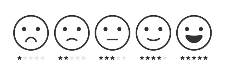 Feedback emoji, rating, emotion, evaluation, review concept. Customer satisfaction scale face emoji