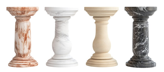 Naklejka premium Collection of classical marble columns, isolated on transparent cutout