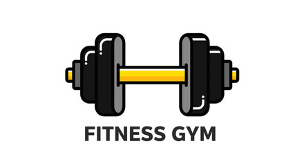 Black and Yellow Dumbbell Icon Fitness.