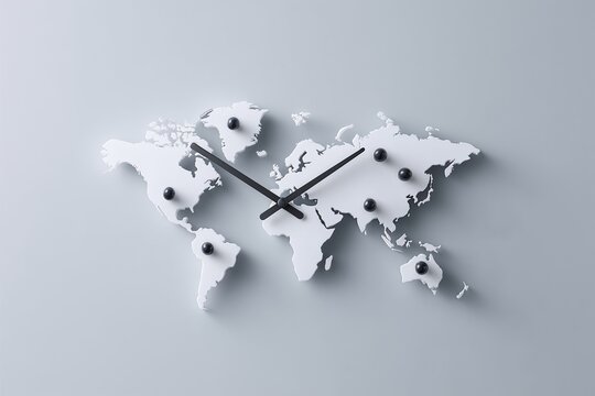 World map wall clock minimalist global time concept