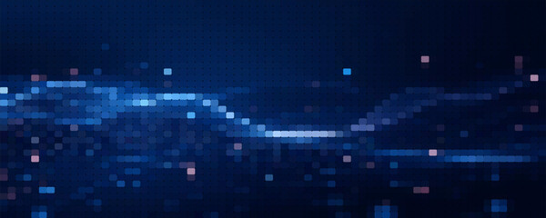 Abstract grid pixel pattern background. Vector illustration element with square, geometric mosaic, texture on dark blue color. Graphic design for digital datum, technology futuristic background