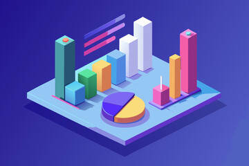 3d isometric business statistics scene with colorful bars and pie chart 1