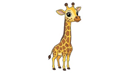 Obraz premium A cute cartoon giraffe standing alone on a white background with a cheerful expression
