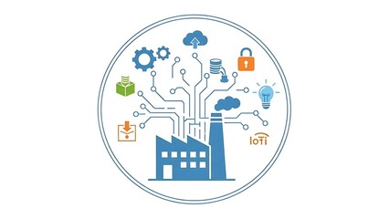 Obraz premium Industrial Factory with IoT Connections and Icons.