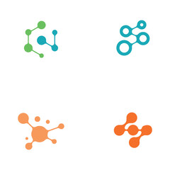 Fototapeta premium Colorful molecular structure icons with interconnected circles and lines on white background icon