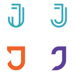 Different colored J letter logos on white background icon