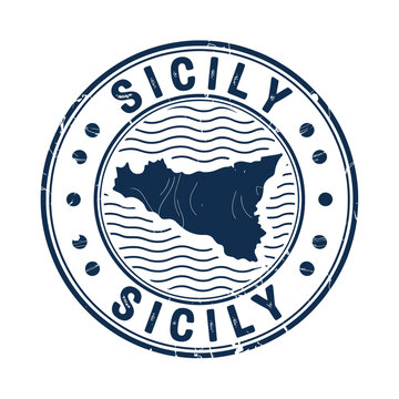 Sicily island travel stamp with map and distressed circular border