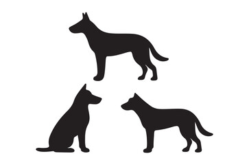 Black silhouette illustration depicting three dogs in various poses