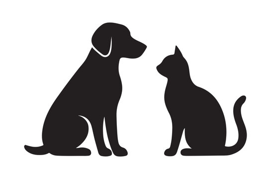A black silhouette of a dog and cat sitting side by side
