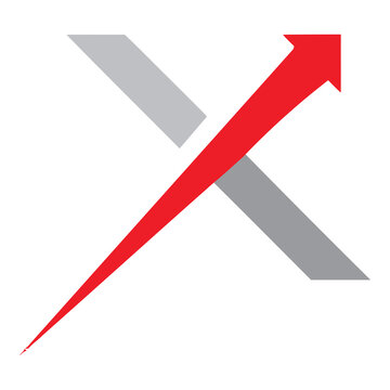 Red arrow crossing gray arrow pointing upwards in opposite direction icon