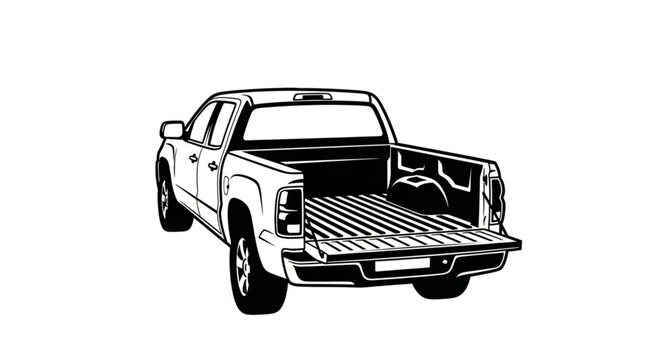 Detailed illustration of a pickup truck with the tailgate open, ready for loading.