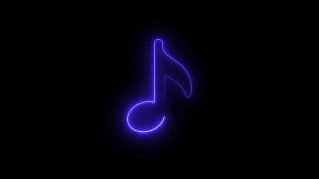 Neon music icon animation. neon glowing single musical note icon motion graphics ...
