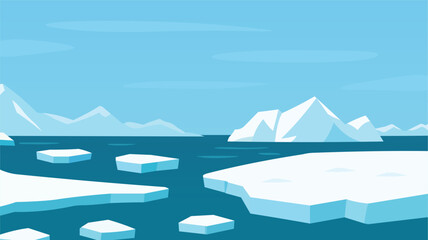 Cartoon Arctic scenery with floating icebergs and a frozen ocean vector art © Tanjida