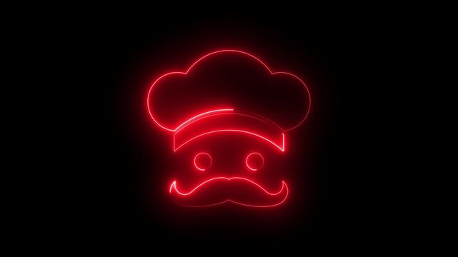 Glowing neon  restaurant and catering concept  neon chef symbol motion graphic..