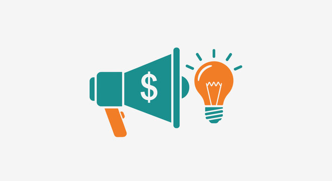 Megaphone with Dollar Sign and Lightbulb.