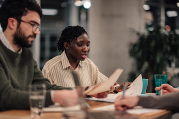 Diverse business team collaborating during a corporate meeting