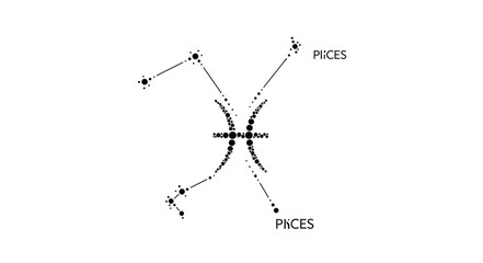 Pisces constellation symbol with stars and lines. © Bengil