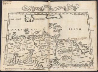 Antique north african map. Mare Aphricum. Geographia Ptolomeo cartography