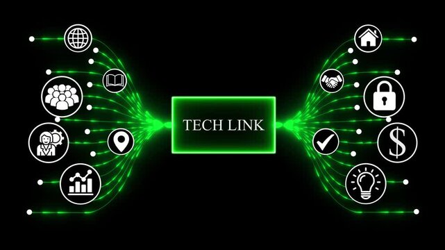Tech Link system integration, Futuristic data flow technology, digital network, background, data technology, information technology with digital network connections and information system 