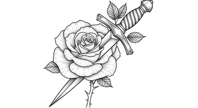 Rose with Dagger Tattoo Design.