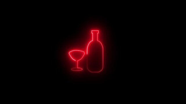 Glowing alcohol drink bottle neon sign on black. Futuristic neon drink symbol on dark background...