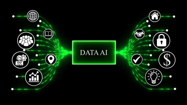 Data Ai System integration, Futuristic data flow technology, digital network, background, data technology, information technology with digital network connections and information system