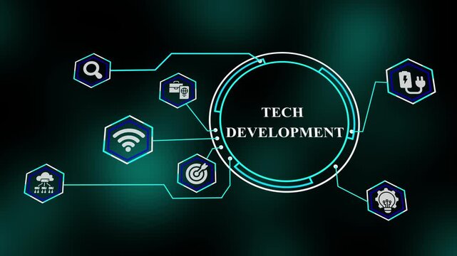 Tech Development concept featuring futuristic innovation hub with scalable digital systems, secure cloud integration, and advanced connectivity framework.