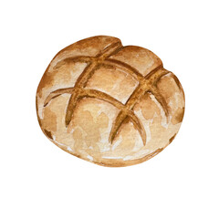 Watercolor bread, hand drawn illustrations, isolated, bakery design, homemade baking