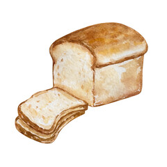 Watercolor bread, hand drawn illustrations, isolated, bakery design, homemade baking