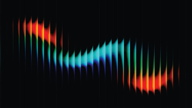 Gradient fractal glass background with ribbed stripes, glowing liquid gradient and illuminated geometric structure, creating a vibrant abstract vector design