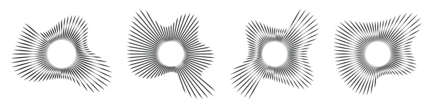 Dynamic radial sunburst and starburst effect vector collection for graphic design Vector illustration.