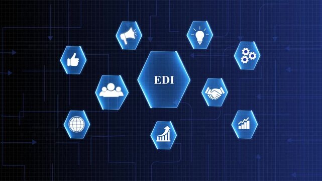 EDI Electronic Data Interchange Streamlining Business Transactions, projection on a virtual screen, Business and Technology Concept.