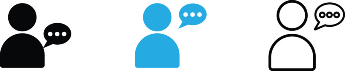 User Profile Communication Icons Set &ndash; Person with Speech Bubble Vector Illustration for Customer Support, Chatbot, and Social Media UI