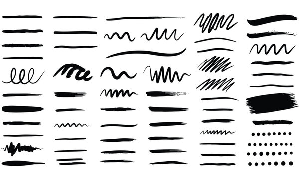Collection of black hand drawn brush strokes and lines