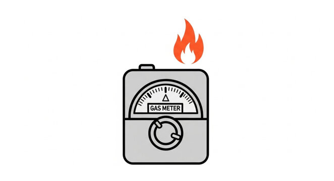 Illustration of a gauge with a flame indicating high temperature and potential danger.
