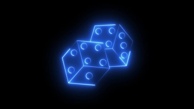 glowing neon dice icon isolated on black background. Game dice icon animation. Casino gambling. representing luck chance gambling casino game. HD video motion graphic animation .