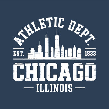Vintage design featuring chicago skyline and athletic department text