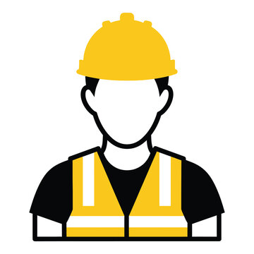 Construction worker wearing yellow hard hat and reflective vest icon