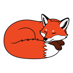 Obraz premium Cute cartoon red fox curled up sleeping peacefully alone on white icon