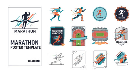 Obraz premium Marathon Poster Template with Runner Graphics.