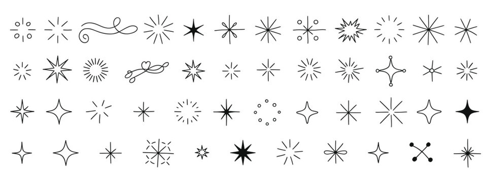 Collection of hand drawn starbursts and sparkles shine
