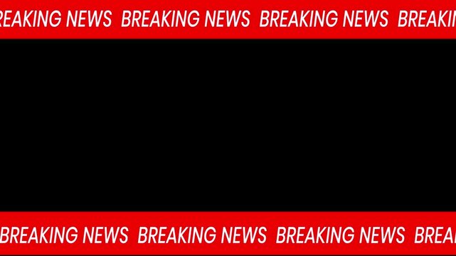 Live breaking news lower third overlay, black screen news banner template, animated scrolling ticker loop, editable headline box, 4k broadcast package, chroma key graphics loop animation