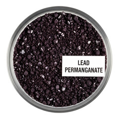 Leadpermanganatecrystalsinclearglasscontainerisolatedontransparentbackgroundforscientificresearchandexperiments