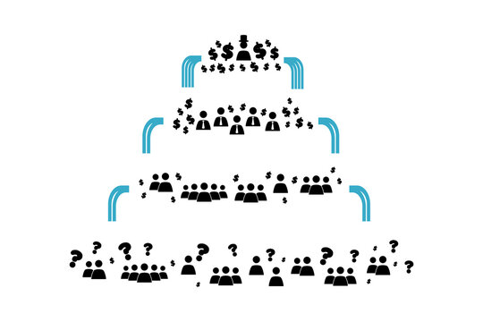 Trickle down economics theory. Government economy policy favoring the rich, the wealthy, and billionaire business owners, with promise to benefit regular people. Income inequality concept.