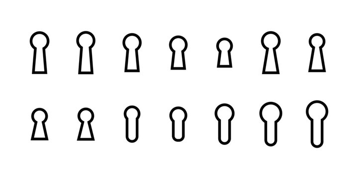 Simple line keyhole icon set. Black key hole privacy symbol collection. User interface design element set. Line art graphic design.