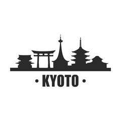 Naklejka premium Kyoto skyline silhouette featuring iconic temples and a communication tower