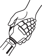Tech robot hand holding human palm, connectioneering fusion.vector
