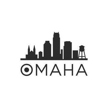 Omaha skyline silhouette with city name prominently displayed below