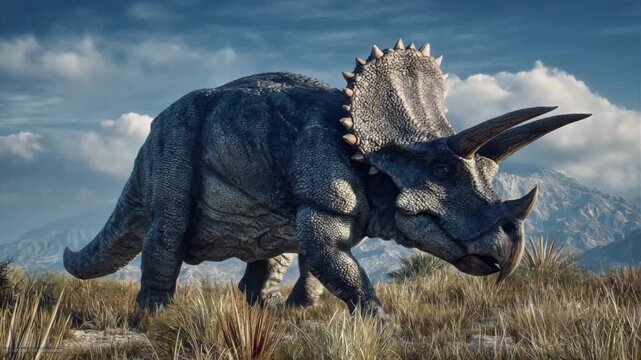 Triceratops in a Prehistoric Barren Landscape