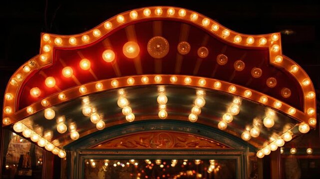 A vibrant carnival marquee adorned with bright lights.